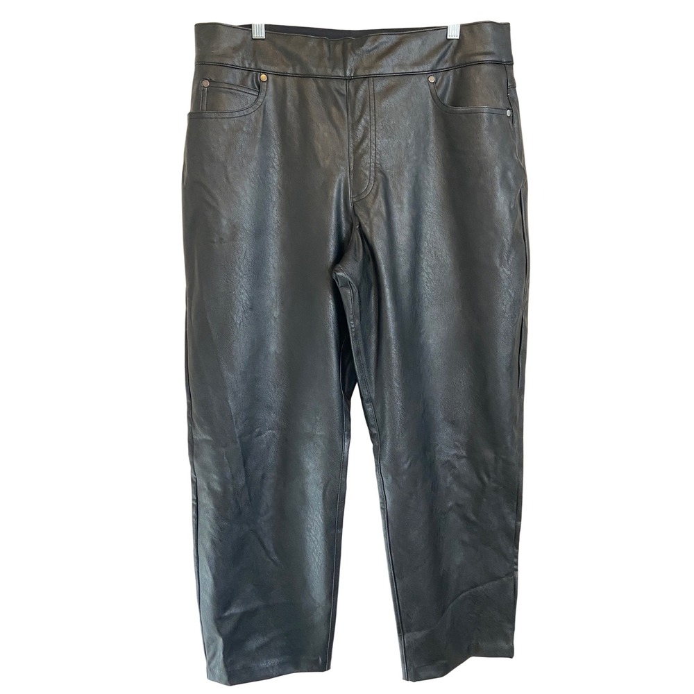 SPANX Leather Like Straight Leg Pants Size  1X Pull On‎ High Waist Black Pants